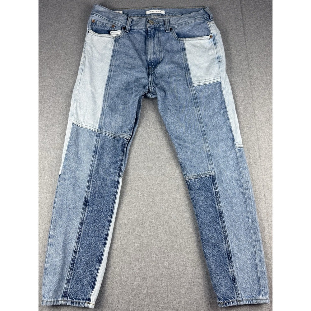 PacSun Slim Taper Patchwork Jeans Mens 32x30 Color Block 100% Cotton Blue